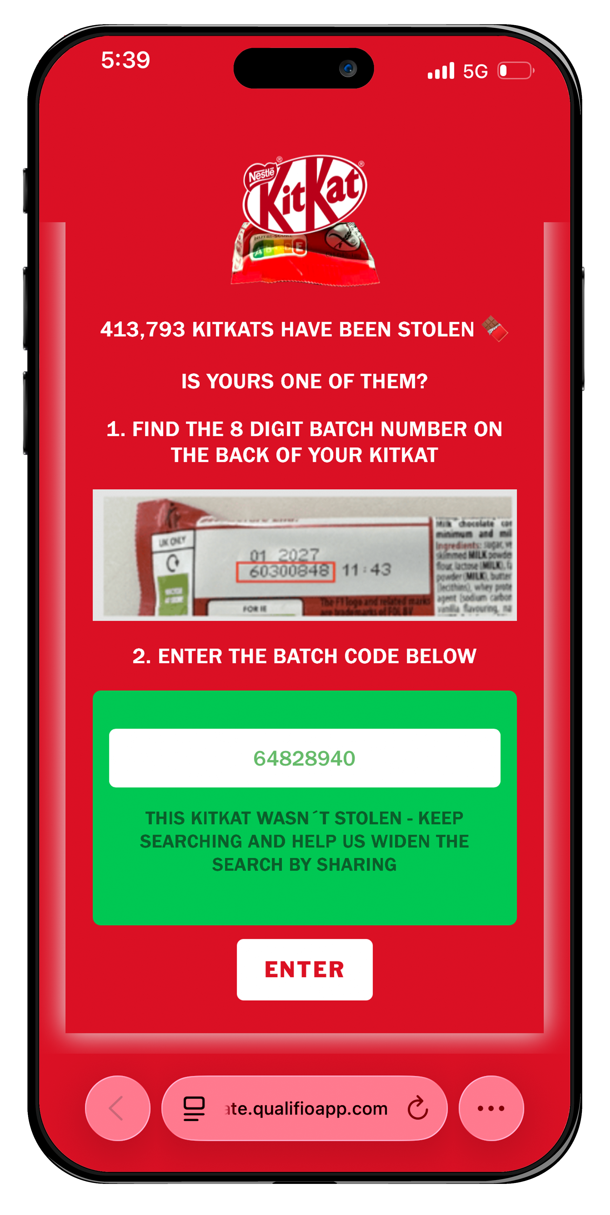 KitKat batch tracker phone mockup 2