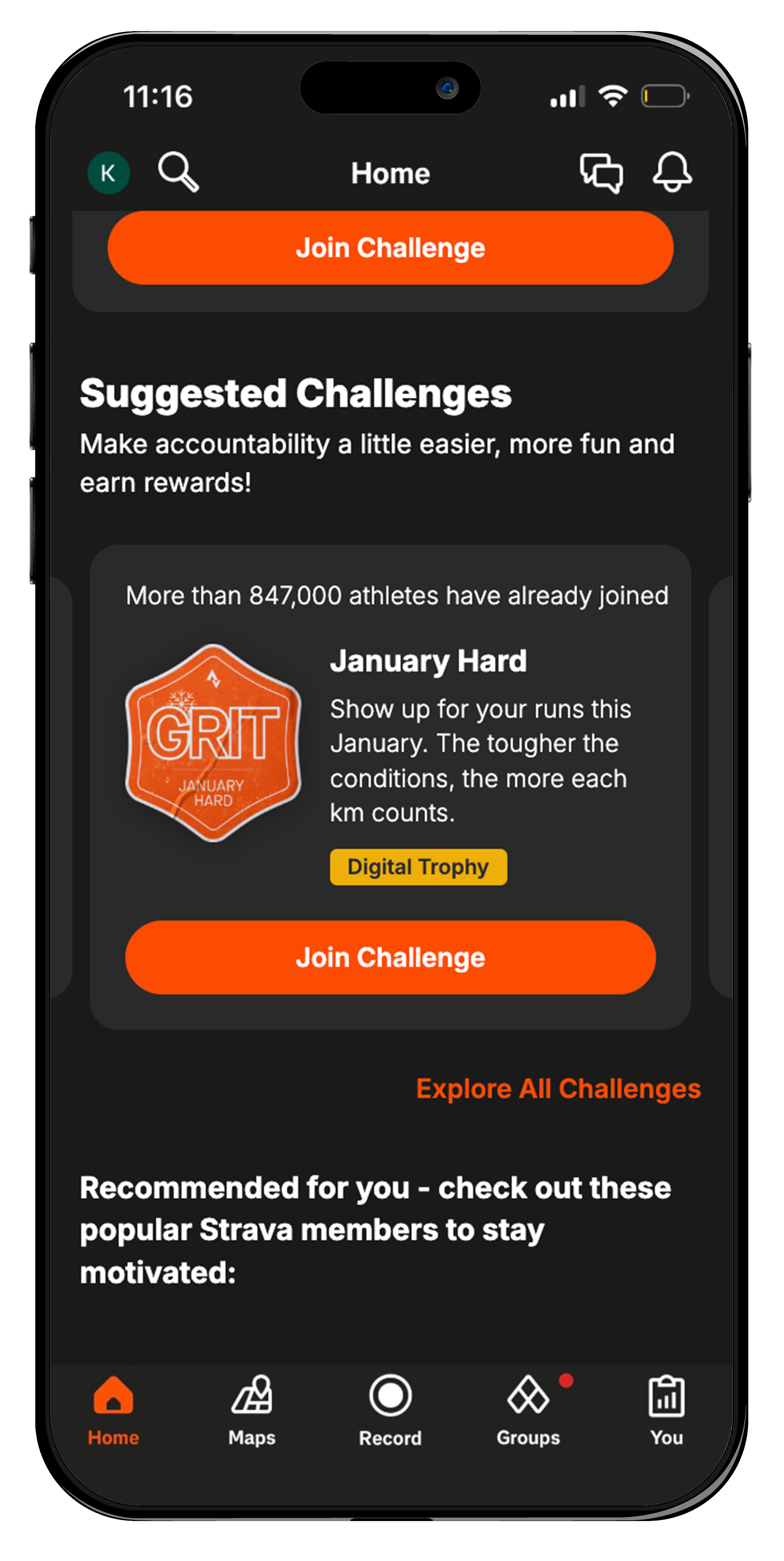 January Hard in-app challenge screen